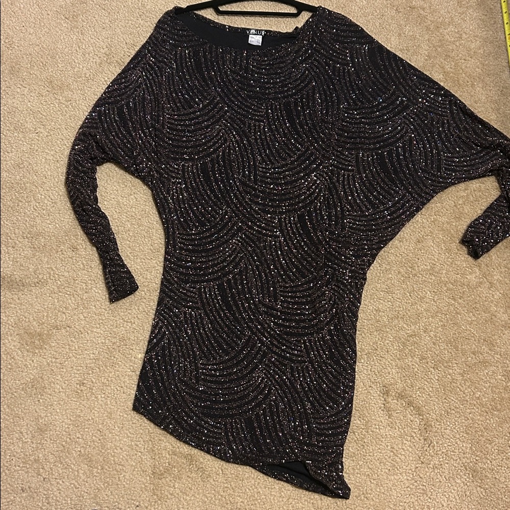 VENUS Black Long Sleeve Sequin Dress - M